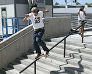 Picture of skateboarder, Eric Koston at the 2004 X Games.