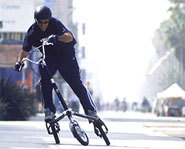 Picture of a Trikke - a three-wheeled cambering vehicle.