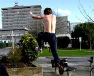 Picture of person trying free running or parkour.