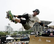 Photo of pro skater Bob Burnquist at the Summer X Games.