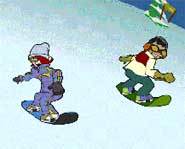 Snowskates and snowboards are two great winter sports. Always wear a helmet when you're snowboarding - even though Simon and Sindy aren't.