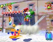 Mario, Yoshi and Princess Peach have to clean up in Super Mario Sunshine.