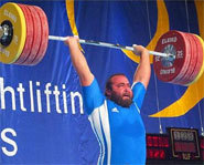 Competitor completes a clean and jerk at the 2003 World Weightlifting Championship in Vancouver.