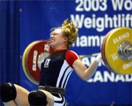 Competitor drops a barbell at the 2003 World Weightlifting Championships in Vancouver.