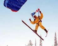 Blade running involves skydiving from an airplane and landing on a mountain with skis.