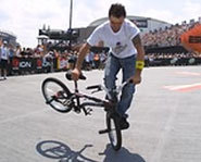 Picture of rider competing in flatland BMX at the X Games.