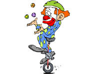 Picture of a juggler trying out his juggling tricks.