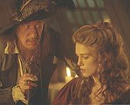 Keira Knightley stars in Pirates of the Carribean with Geoffrey Rush, Orlando Bloom and Johnny Depp.