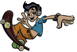 Check out Simon's skateboarding trick tips for info on how to ollie, kickflip,railslide and other skate tricks.