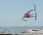 Picture of wakeboarder trying a trick during the 2004 Summer X Games.