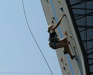 Photo of Tori Allen rock climbing at the 2002 X Games.
