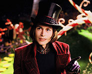 Johnny Depp plays Willy Wonka in Tim Burton's Charlie and the Chocolate Factory.