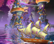 An Underneath sailing ship.