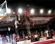 Sean Inches Jackson prepares to slam-dunk the ball during a game of TNN's SlamBall.