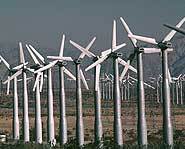 Wind farms have hundreds of wind turbines to make energy from wind.
