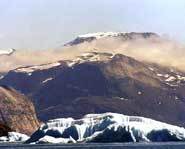 Mountain and ice on a sunny day.