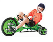 The Huffy Green Machine is a three-wheeled vehicle for kids that is perfect for sidewalk spin-outs.