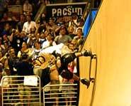 Picture of pro skateboarder, Bob Burnquist, in the vert ramp at the X Games.