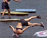 Tammy takes a nose-dive in the Immunity Challenge on Survivor 4, Marquesas - Episode 7.
