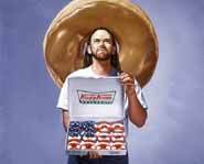 Chris Woods created this painting about the Krispy Kreme donut company.