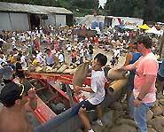 Sandbags are loaded onto a truck in St. Charles, Missouri.