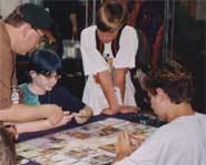 Dueling with Harry Potter cards.