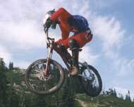 Getting big air off a jump in the duals.