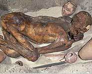 Mummies, like this one, were put in sand pits, not tombs.