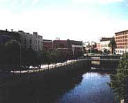 Along the water.