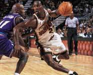 Allen 'The Glove' Iverson makes a move to the hoop.