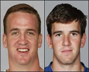 Picture of Eli Manning and Peyton Manning, both quarterbacks in the NFL.