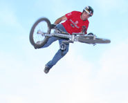 Photo of BMX dirt jumper, T.J. Lavin at the 2005 X Games.