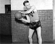 Picture of college basketball player during the 1930s.