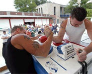 Picture of arm wrestling match.