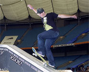 Photo of skateboarder grinding a ledge.
