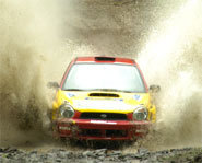 Photo of a rally car at a Rally America race.