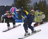 Photo of snowboarder, Lindsey Jacobellis, who lost the gold medal in boardercross at the 2006 Winter Olympics.