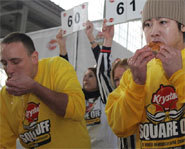 Photo of eating rivals Joey Chestnut and Takeru Kobayashi.