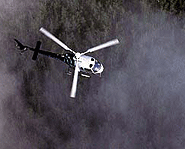 Helicopters pour water and flame retardant chemicals over the fires.