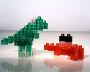 The Pixel Blocks building system can be used to 2-D and 3-D models.