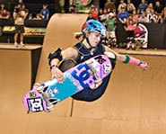 Photo of skateboarder, Lyn-Z Adams Hawkins at the X Games.