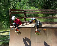 Photo of skateboarding twins, Nick and Tristan Puehse.