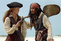Johnny Depp and Kierra Knightly star in Pirates of the Caribbean: Dead Man's Chest.
