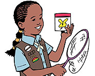 Girl Scouts do lots of fun outdoor activities, like hiking and camping.
