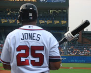 Andruw Jones of the Atlanta Braves is one of the best outfielders in history.