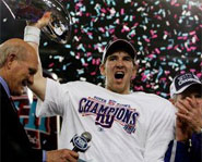 Eli Manning and the New York Giants defeated the New England Patriots 17-14 in Super Bowl XLII.