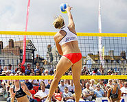 Playing volleyball allows you to stay fit while enjoying the sun!
