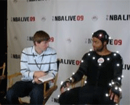 San Antonio Spurs star Tony Parker getting interviewed in a motion capture suit.