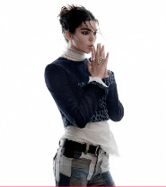 Kendall sports a snakeskin jacket for the shoot