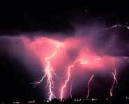 Lightning fills the sky with color.
